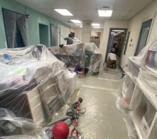 interior view of Defenders of Animal Rights Inc in the process of getting painted
