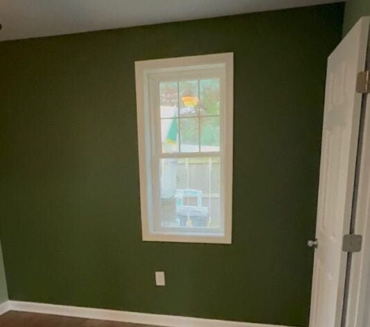 green wall freshly painted for residential home