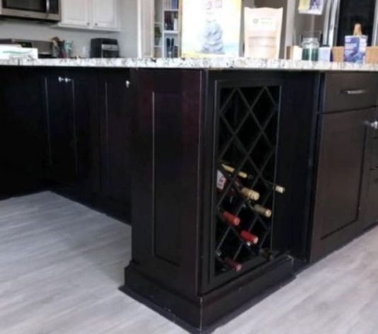 Before kitchen island and wine rack refinishing
