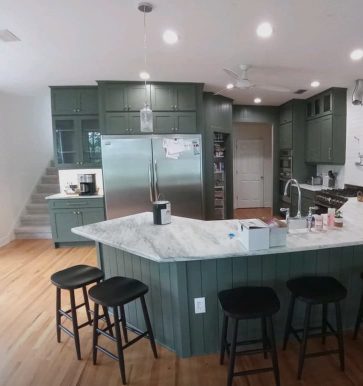 green cabinet painting in kitchen