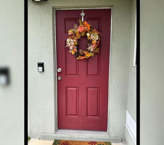 before view of door painting project in Florida