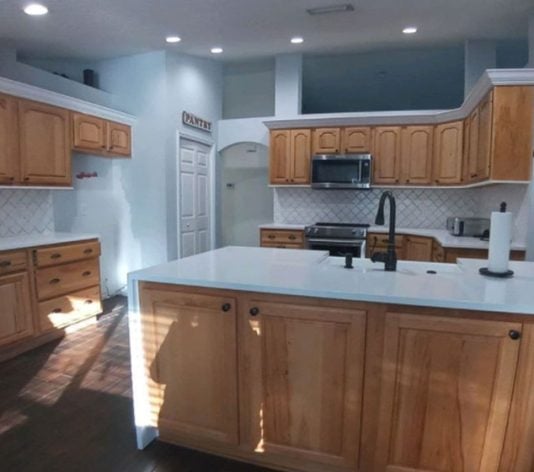 wooden kitchen cabinets before painting