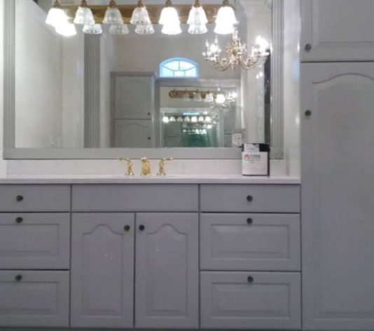 white bathroom cabinets after painting