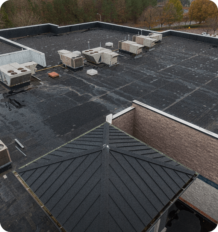 overhead view of commercial roof with coating